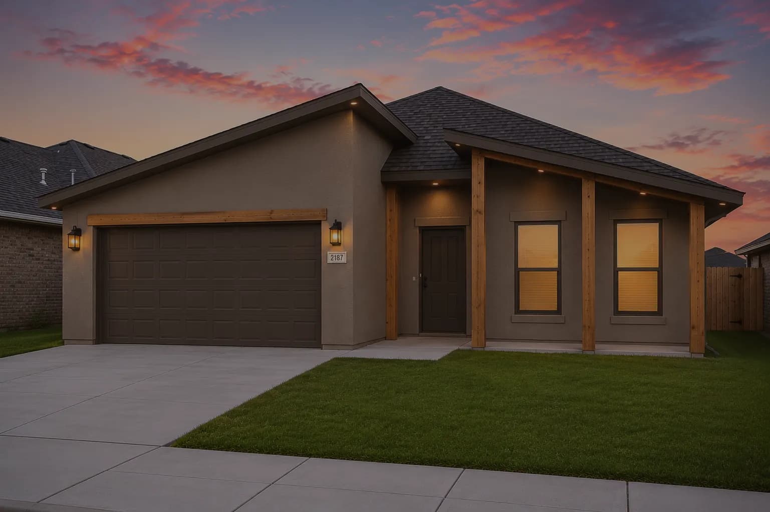 Rendering of The Crazy Woman home model at dusk at Cornerstone Estates by Buffalo Built LLC in Buffalo, WY.