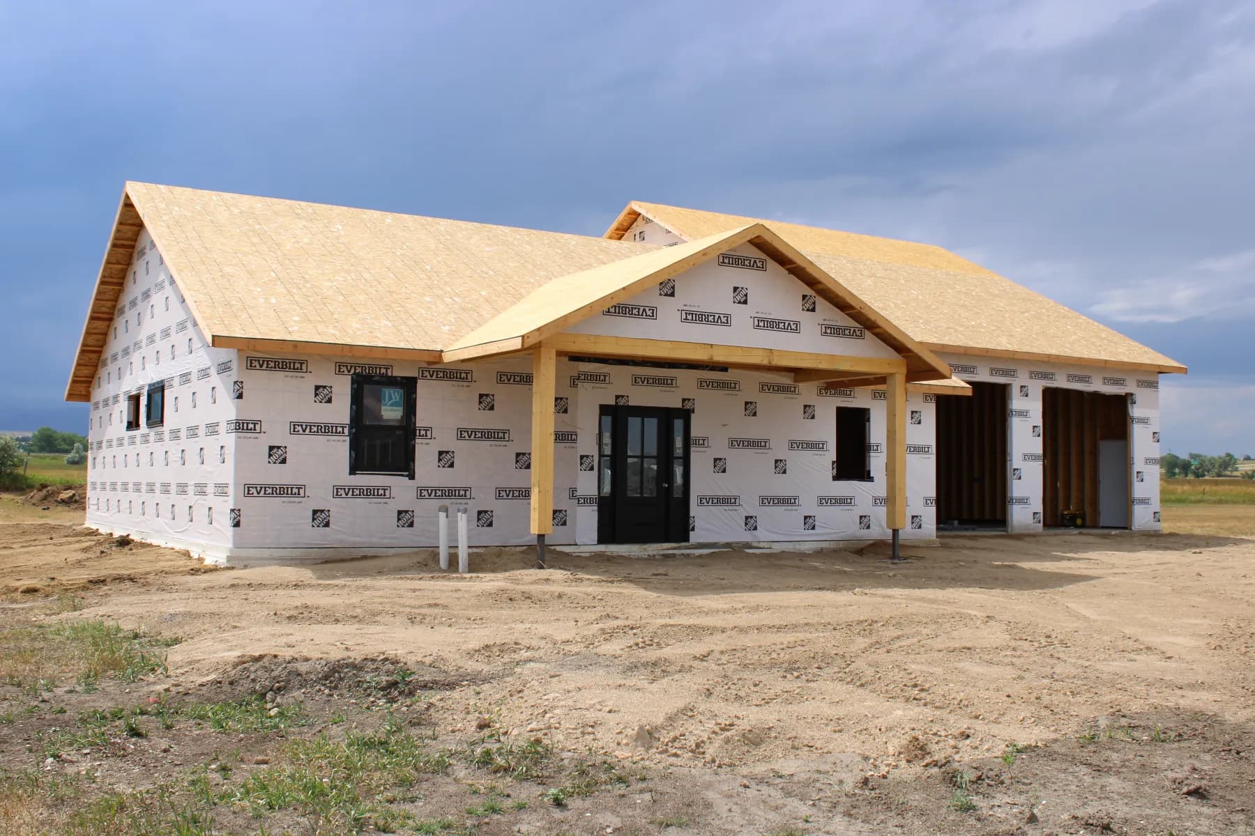 Stick-framed home with roof sheathing during construction in Buffalo, WY