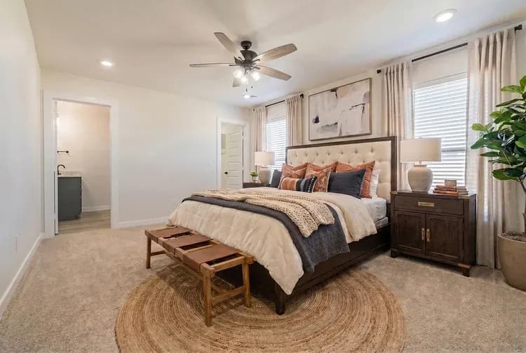 Primary bedroom, alternate staging, in The Big Horn home model by Buffalo Built LLC.