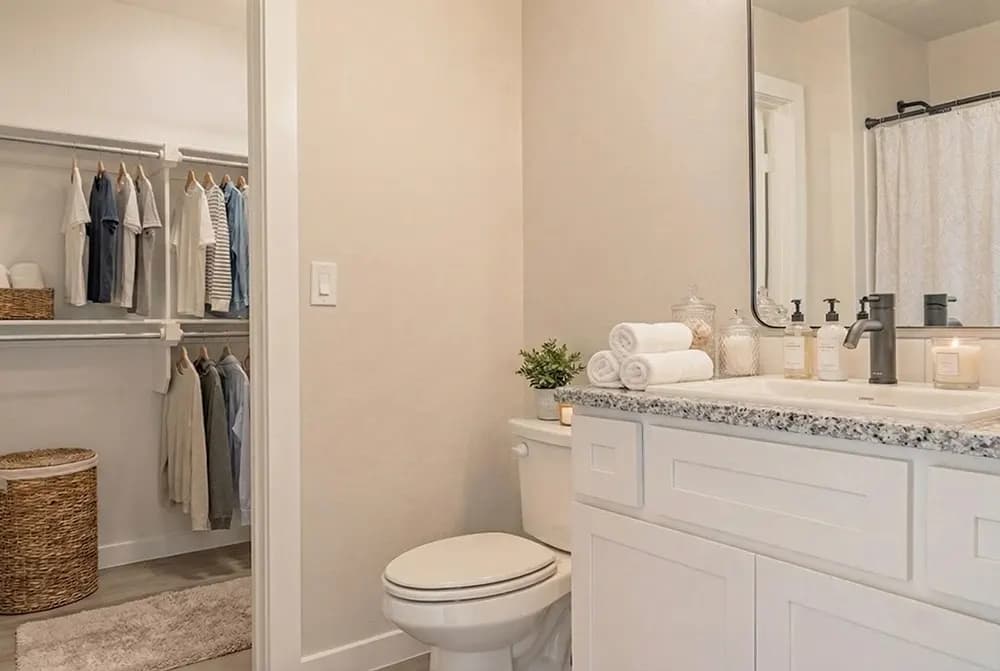 Bathroom and closet in The Black Tooth home model by Buffalo Built LLC.
