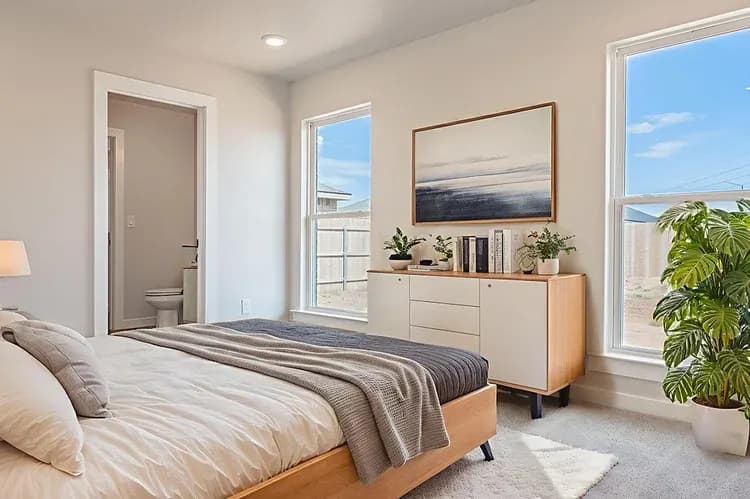 Primary bedroom, alternate view, in The Black Tooth home model by Buffalo Built LLC.
