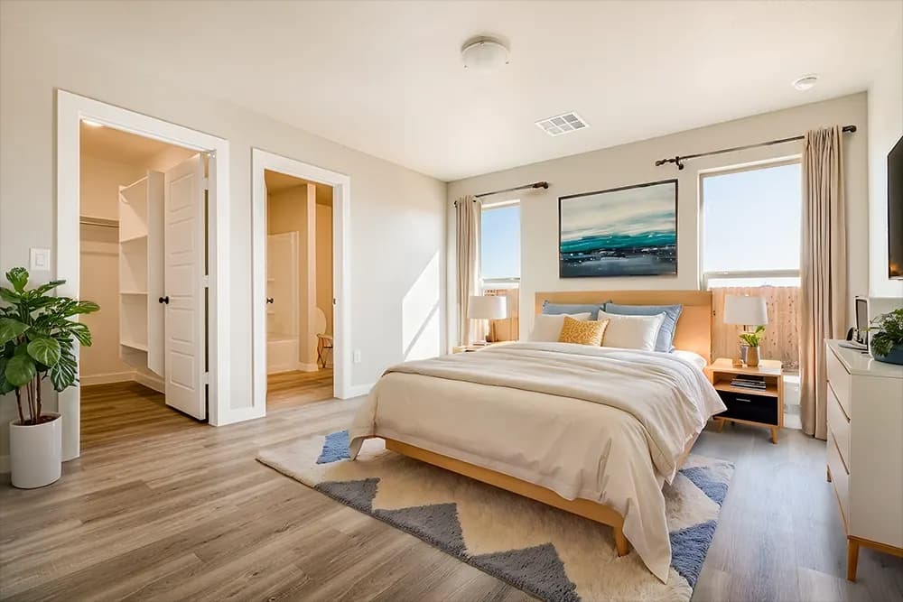 Primary bedroom in The Clear Creek home model by Buffalo Built LLC.