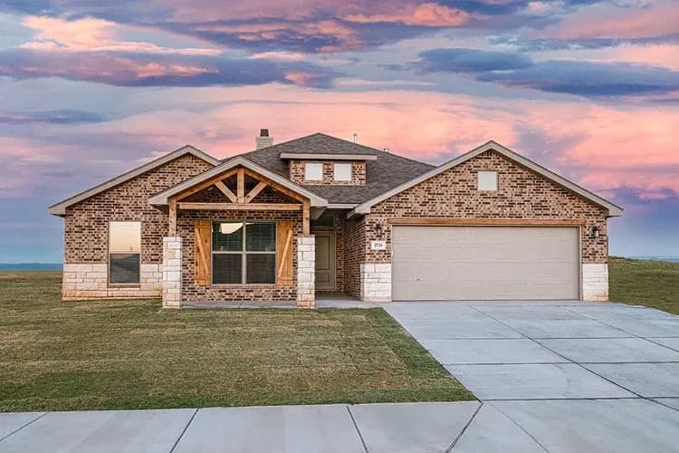 Exterior rendering of The Cloud Peak home model, brick elevation, by Buffalo Built LLC.