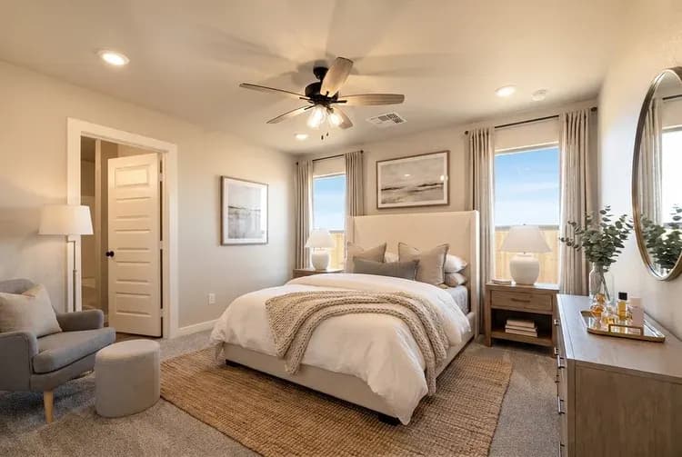 Bedroom, alternate staging, in The Crazy Woman home model by Buffalo Built LLC.