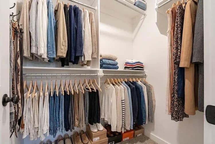 Styled walk-in closet, shared between The French Creek and The Outlaw floor plans by Buffalo Built LLC.
