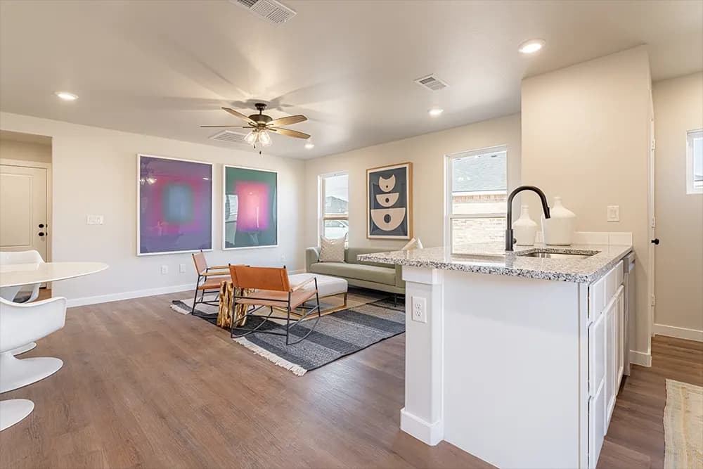 Living room and dining area, shared between The French Creek and The Outlaw floor plans by Buffalo Built LLC.