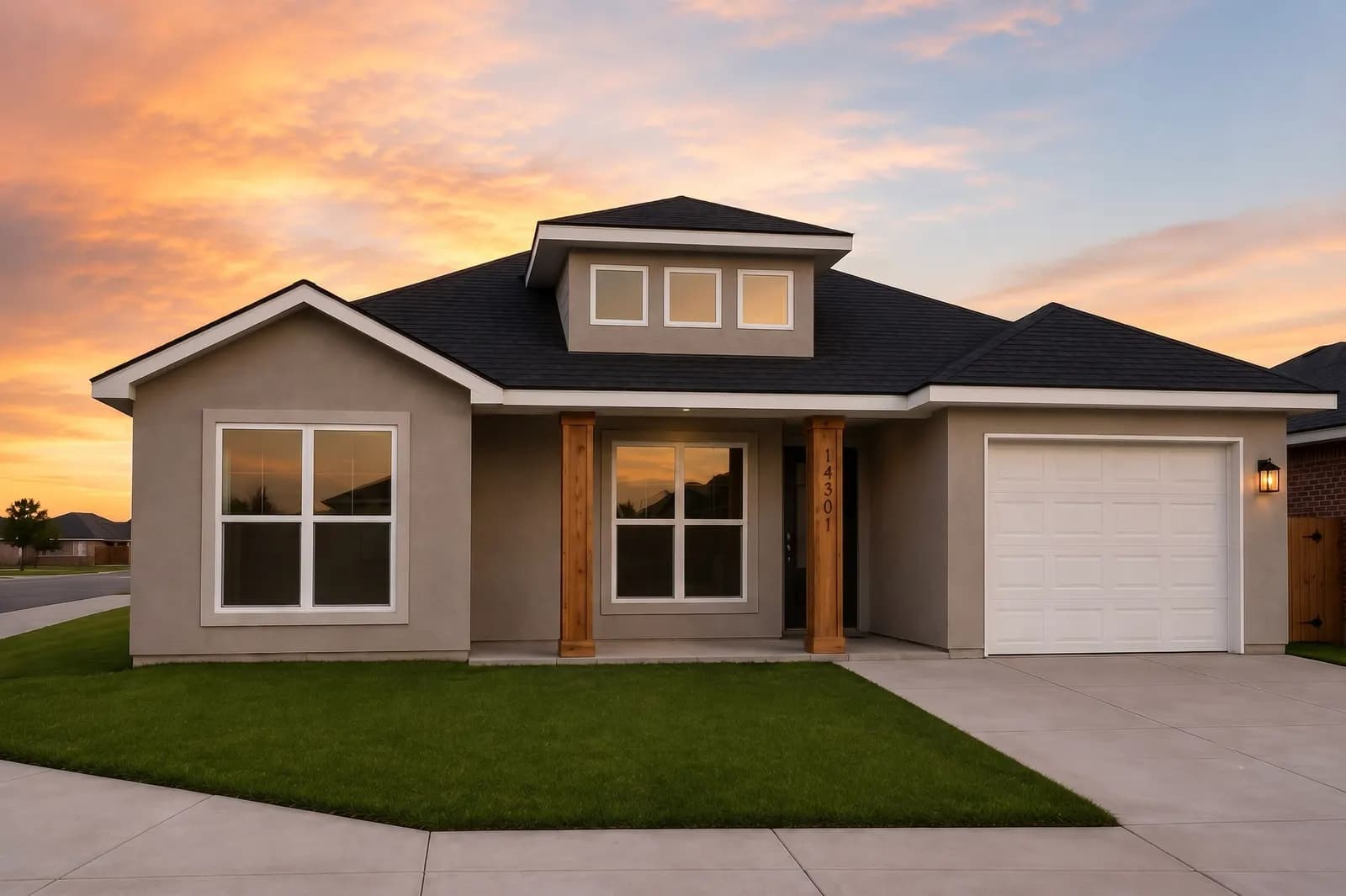 Exterior of The Geneva home model at dusk by Buffalo Built LLC.