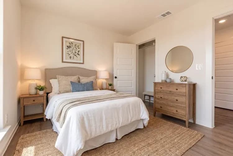 Second bedroom with dresser and closet in The Little Big Horn home model by Buffalo Built LLC.