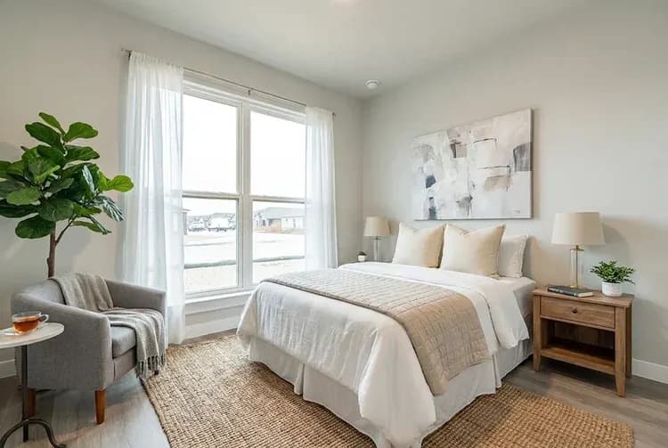 Bedroom with reading chair in The Piney Creek home model by Buffalo Built LLC.